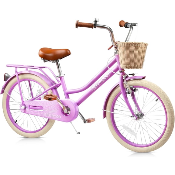 Chantmo 20 inch Girls Bike Single Speed with Basket Kickstand Adjustable Seat Kids Beach Cruiser Purple