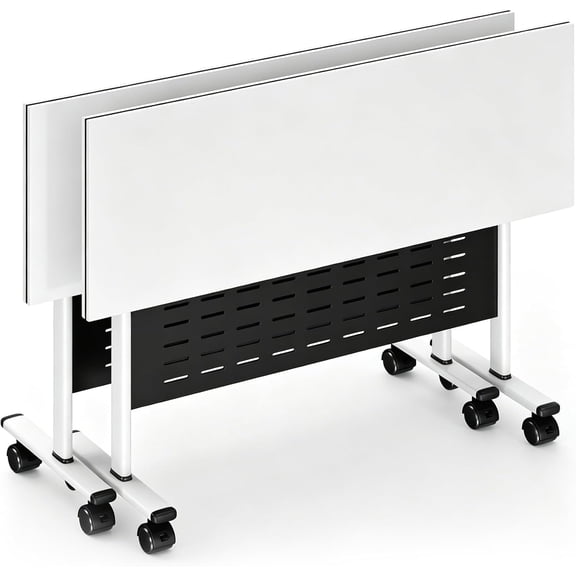 Chantmo 2pcs Folding Conference Room Tables with Wheels 47.24 inch Stackable Seminar Table Flip Top Training for Office Classroom Home