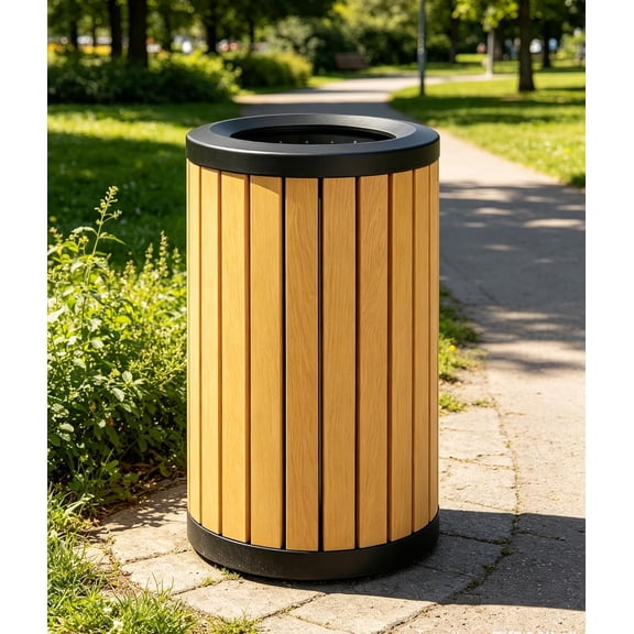 Chantmo Commercial Outdoor Trash Can 20 Gallon Yellow Heavy Duty Barrel Removable Inner Bucket Wide Opening for Patio Deck Garden