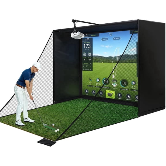 Chantmo Golf Simulator Enclosure Complete Kit 10x8 ft Alloy Steel Frame HD Impact Screen for Home Garage Indoor Training