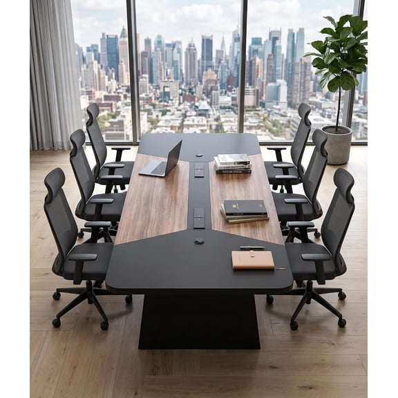 Chantmo Conference Table 8 ft Heavy Duty Rectangular Boardroom Meeting Table USB C Power Station PUR Edge Banding Arc Corners for Office Conference Room Walnut