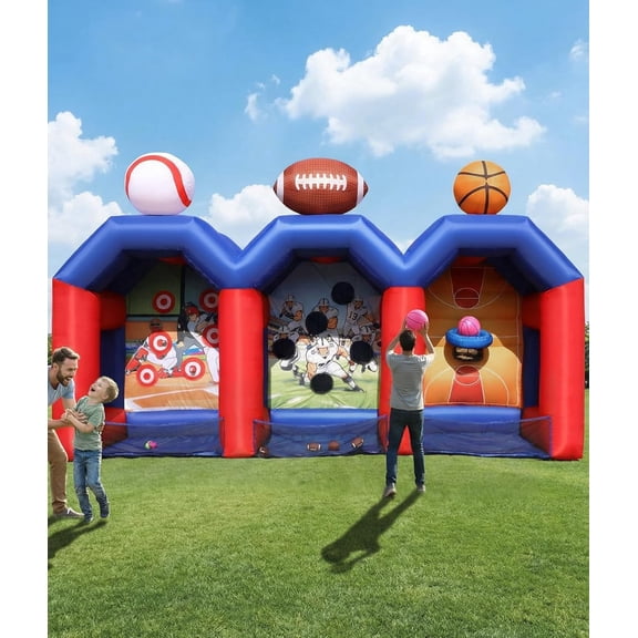 Chantmo Family Carnival Game Inflatable 3 in 1 Basketball Football Baseball Toss with 750W Air Blower for Backyard Lawn Daily Fun