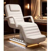 Chantmo Fully Electric Esthetician Bed Massage Table 3 Motors Remote Foot Control Adjustable Backrest Legrest LED for Facial Beauty Home Office White
