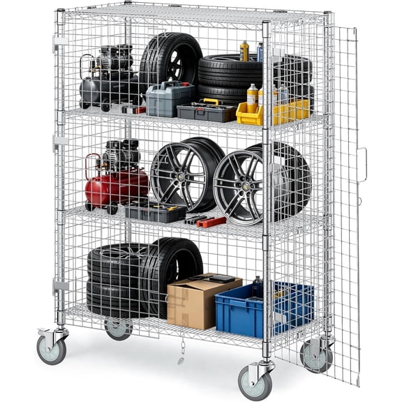 Chantmo Heavy Duty Security Cage 69 inch 1500 lbs Capacity Mobile Wire Storage 3 Tier Adjustable Shelves Double Locking Doors 5 Inch Casters for Warehouse Restaurant Kitchen