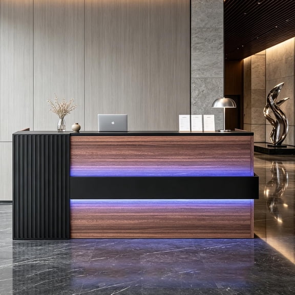 Chantmo Hotel Reception Desk 76.7 inch Modern with Adjustable LED Light Mobile 3 Tier File Cabinet for Office Spa Salon Lobby