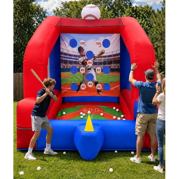 Chantmo Inflatable Baseball Game with 550W Blower Carnival Target Toss Batting with Bat Portable for Home Rental 13+