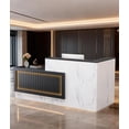 thumbnail image 1 of Chantmo Modern Wooden L Shaped Reception Desk 70.87 inch Commercial Counter Lockable Drawers Door Cabinet Light for Checkout Salon Black White Left, 1 of 8