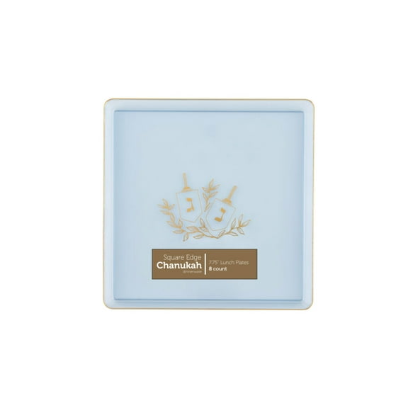 Chanukah Square Edge 7.75 Plates Blue/Gold (8 Count)