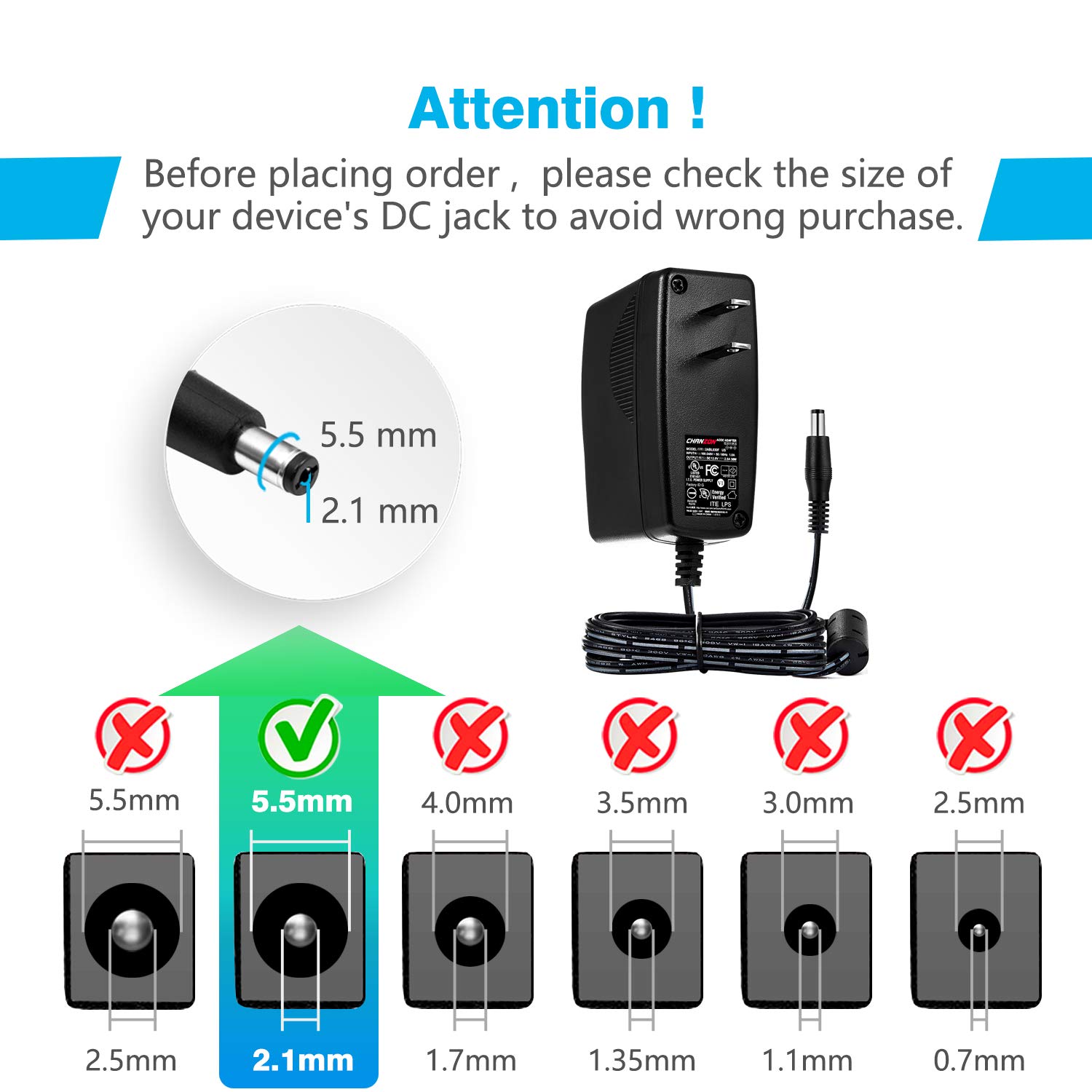Chanzon 12V 2.5A UL Listed 30W AC DC Power Supply Adapter (100240V