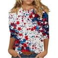 thumbnail image 1 of ChaoHeng 3/4 Length Sleeve Womens Tops Cotton Casual Independence Day Print Pullover Tee Multicolor S, 1 of 5