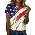 thumbnail image 1 of ChaoHeng Women's 4th of July Diagonal Brushstroke American Flag Crew Neck Short Sleeve Tee, Patriotic Top, 1 of 5