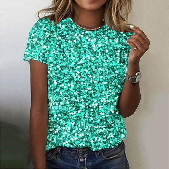 ChaoHeng Blouse Clearance Women Plus Size Tops Short Sleeve Women's Spring Top Bright Print Casual Short-sleeved Top Short-sleeved Crew-neck Top/shirt