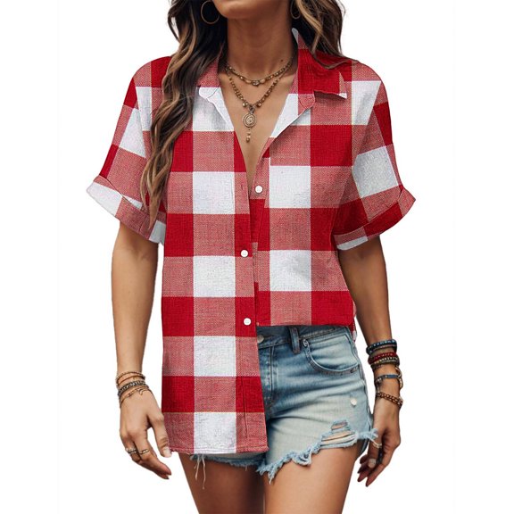 ChaoHeng Blouses for Women Plus Size Summer Tops Short Sleeve Shirt Women's Floral Print Fashion Button Shirt Female Lapel Neck Loose T-shirt Blouse