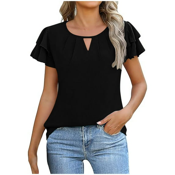 ChaoHeng Blouses for Women Plus Size Plus Size Summer Tops Women's Solid Color Short Sleeved Round Neck Top/shirt Solid Color Fashionable Casual Round Neck Short Sleeved T-shirt
