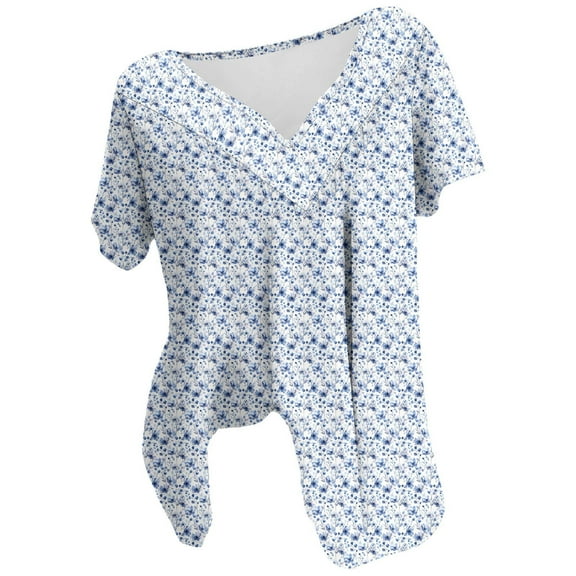 ChaoHeng Blouses for Women Plus Size Summer Blouses Plus Size Women Plus Size Short Sleeves V-Neck Print Blouse Pullover Tops Short Sleeve Blouses