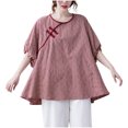 thumbnail image 1 of ChaoHeng Blouses for Women Short Sleeve Summer Blouses for Women under $10.00 Women's Spring Summer Casual Short Sleeves Round-Neck Plaid Buttons Loose one Size Tops, 1 of 5