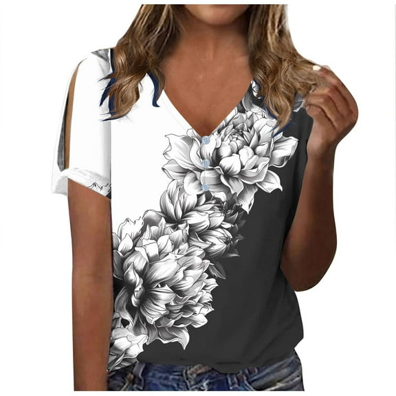 ChaoHeng Blouses for Women $5 Women Plus Size Summer Tops Women Fashion Casual Shirts Short Sleeve Loose Tee Tops V Neck Blouse