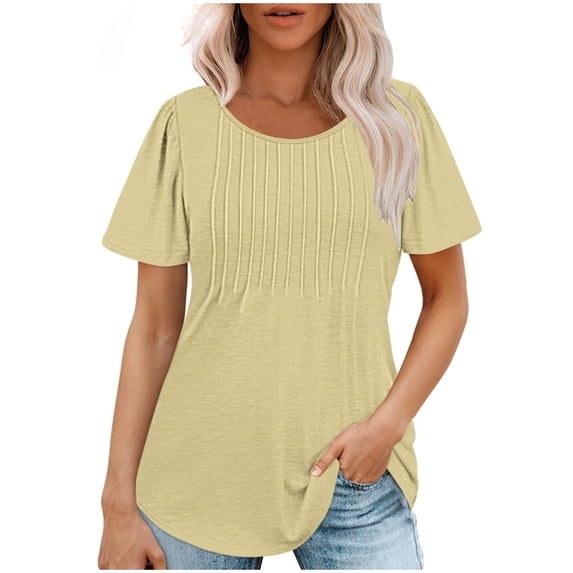 ChaoHeng Blouses for Women Plus Size Fashionable Women's Casual Short Sleeved Loose Round Neck Solid Color Top,up to 55% off