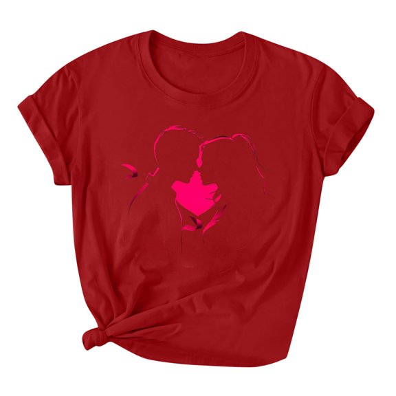 ChaoHeng Blouses for Women Plus Size Plus Size Summer Tops Women's Lover Love Printed T-shirt Round Neck Short Sleeved Top