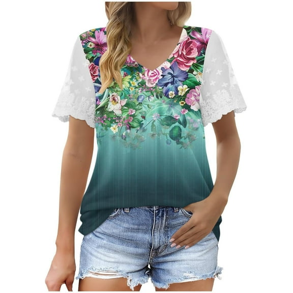 ChaoHeng Casual Blouses on Summer Blouses for Women s Fashion Woman Casual V-Neck Vintage Solid Mesh Blouse Short Sleeve T-Shirt Summer