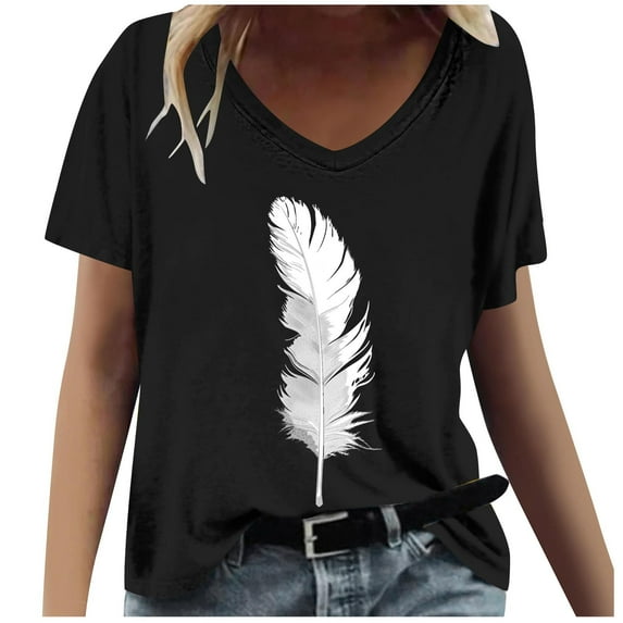 ChaoHeng Casual Blouses for Women Deals Trendy Short Sleeve Shirts for Women Fashion Women Summer Print V-Neck T-Shirt Short Sleeve Casual Blouse Tops
