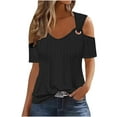 thumbnail image 1 of ChaoHeng Casual Blouses on 2025 Women's Fashion Casual Solid Color Shoulder Leakage Short Sleeve Pullover Short Sleeve Top, of the Day, 1 of 6