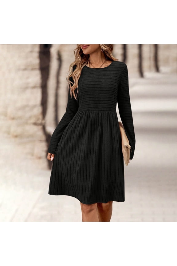 Christmas Dresses for Women Women's Ribbed Knit Sweater Dress Brushed Soft Long Sleeve Pullover Dress,M