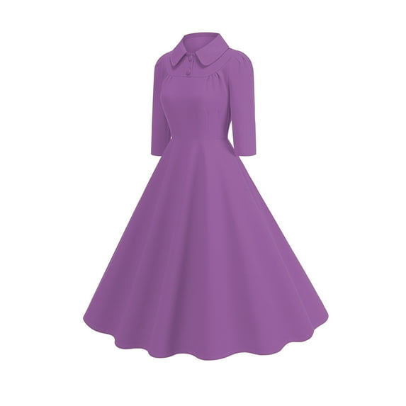 ChaoHeng Christmas Dresses for Women Women's Vintage 3/4 Sleeve Dress Retro Style Mid-Length A-Line Dress,L