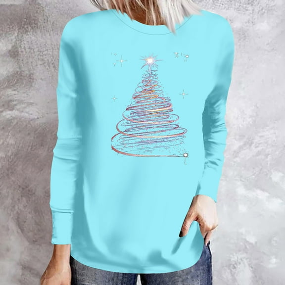 ChaoHeng Christmas Tops for Women Plus Size Women's Christmas Print Pullover Sweatshirt,Loose Long Sleeve Holiday Top