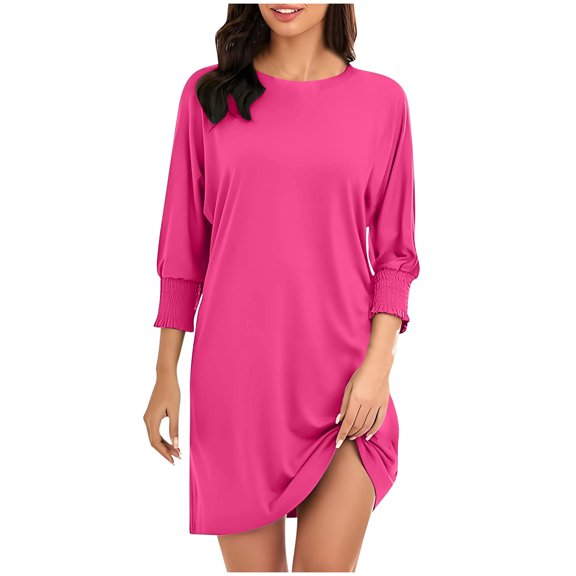 ChaoHeng Dresses for Women under $10 Summer Dresses for Women 2025 Women's Casual Spring and Summer Dress Round Neck Loose Dress 3/4 Sleeve Dress