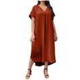 thumbnail image 1 of ChaoHeng Ladies Dresses Short Sleeve Dresses for Women 2025 Trendy Ladies Casual V-Neck Short Sleeve Irregular Hem Dress, 1 of 1