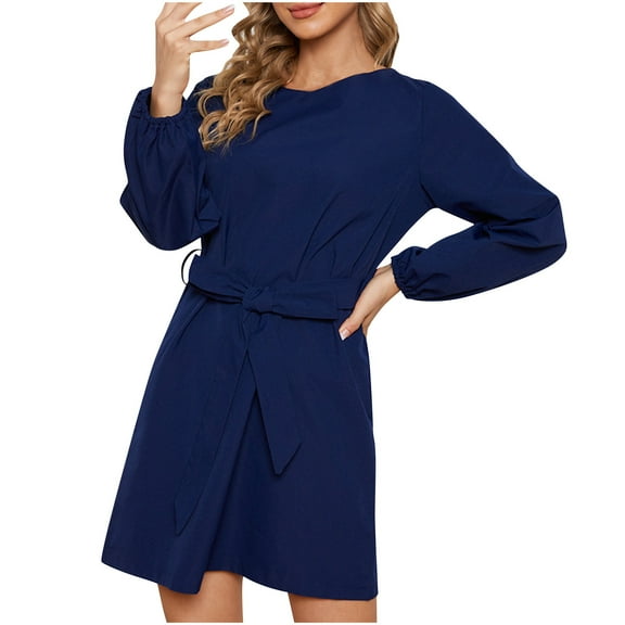 ChaoHeng Long Dresses under $5.00 Trendy Dresses for Women 2025 Holiday Fashion Women's Spring/Summer Temperament Solid Long Sleeve Round-Neck Dress