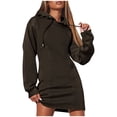 thumbnail image 1 of ChaoHeng Long Dresses Sweater Dresses for Women 2025 Women's Solid Color Loose Casual Long Sleeved Drawstring Pleated Hooded Sweatshirt Pullover Waist Dress, 1 of 1