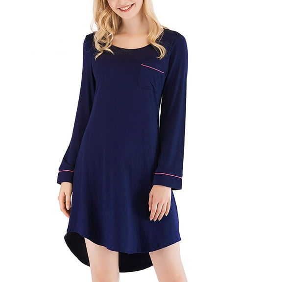 ChaoHeng Clearance Long Sleeve Dresses Trendy Dresses for Women Women Fashion Nightgown Loose Long Sleeve Pocket Women's Home Dress