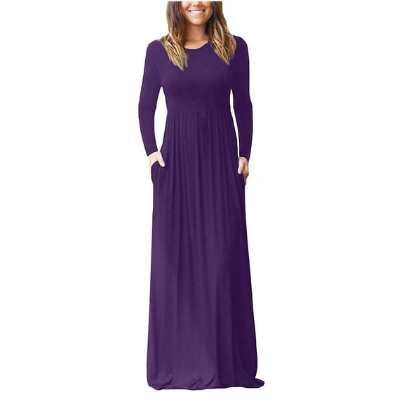 ChaoHeng Long Sleeve Dresses for Women under $10 Sweater Dresses for Women 2025 Women Casual Long Sleeve Sexy Plus Size Loose Plain Pockets Long Maxi Dress