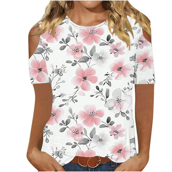 ChaoHeng Tops for Women Summer Blouses for Women s Women's Fashionable Solid Color T-shirt Short Sleeved Shirt Round Neck Casual Top