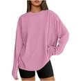thumbnail image 1 of ChaoHeng Cotton Long Sleeve Shirt Women Women's Oversized Fall Tee,Basic Crewneck Long Sleeve Loungewear Top, 1 of 9