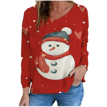ChaoHeng Cropped Sweaters for Womens Print V-Neck Tops Blouses Loose Fit 2024 Christmas Clearance $10(Red,S)