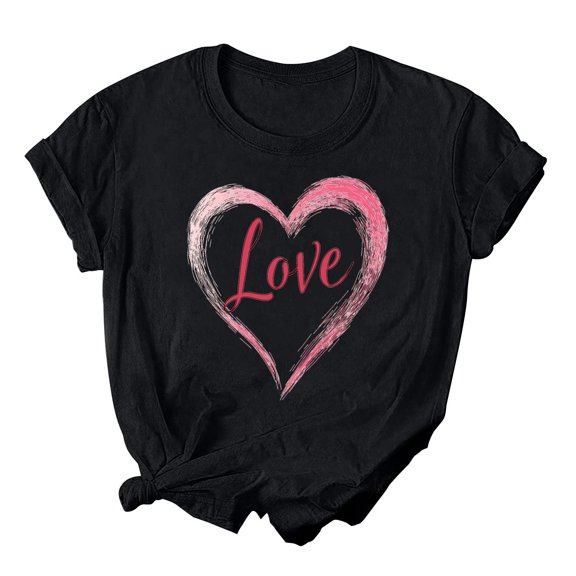 ChaoHeng Dress Casual Blouses New & Trending Ladies' Valentine's Day Printed Round Neck Short Sleeved T-Shirt Loose Casual Top