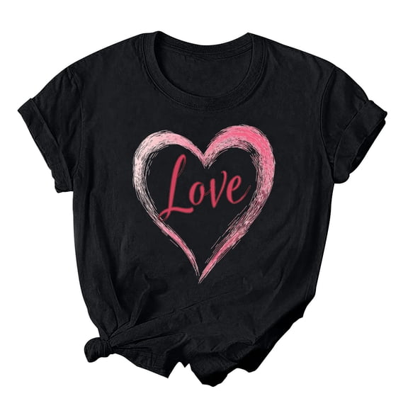 ChaoHeng Dress Casual Blouses Summer Blouses for Women Ladies' Valentine's Day Printed Round Neck Short Sleeved T-Shirt Loose Casual Top