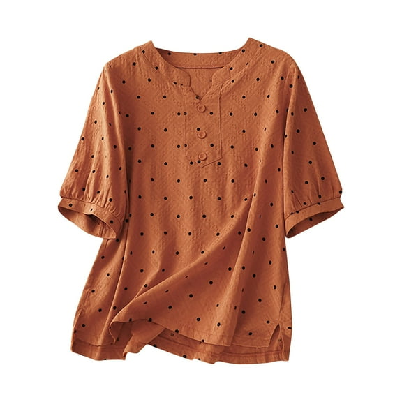 ChaoHeng Dress Casual Blouses Summer Blouses for Women Ladies Fashion Color Crochet Flower Half Sleeve Linen Casual Loose Shirt