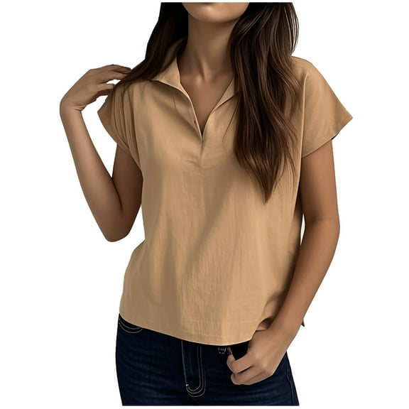 ChaoHeng Dress Casual Blouses Clearance Summer for Women Tops Clearance Women's Tops Fashion Solid Button Shirt Female V-Neck Loose T-shirt Blouse