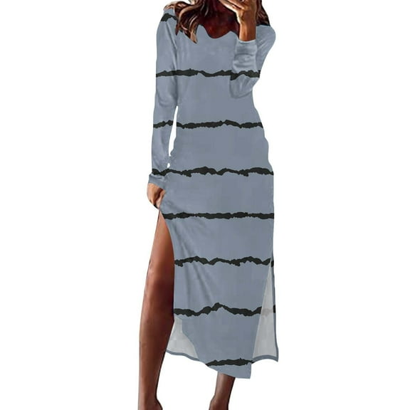 ChaoHeng Dresses Long Sleeve Plus Size Fall Fashion for Women 2025 Trendy Dresses Women' Printed Long Sleeve V-Neck Mid Calf Dress