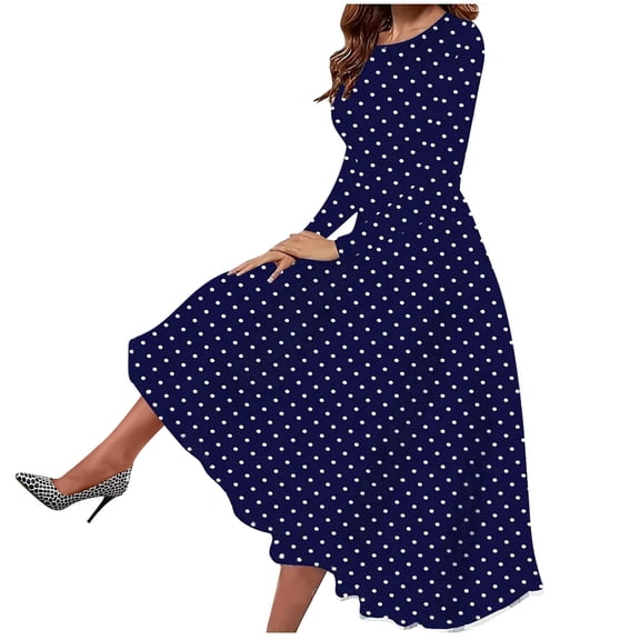 ChaoHeng Dresses Long Sleeve for Women Trendy Dresses for Women Ladies New Spring and Summer V-neck Printed Dress Long-sleeved Round-neck Knee-length Dress