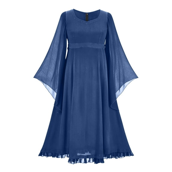 ChaoHeng Dresses for Women Clearance Trendy Dresses for Women Women's Color Gothic Flare Long Sleeves Dark Black Dress Mesh Spliced Double Layer Midi Dress