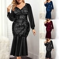 thumbnail image 1 of ChaoHeng Dresses for Women Casual Dresses for Women Casual Sequin Ruffle V Neck Long Sleeve Evening Dress Blue XXXXL, 1 of 8