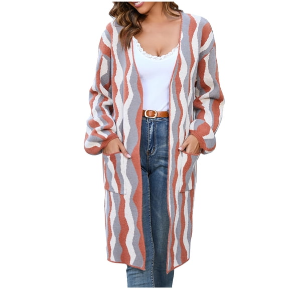 ChaoHeng Extended Length Women's Sweaters Oversized,Women Long Striped Long Sleeve Sweater Sweater Crew Neck Sweater(Red,S)