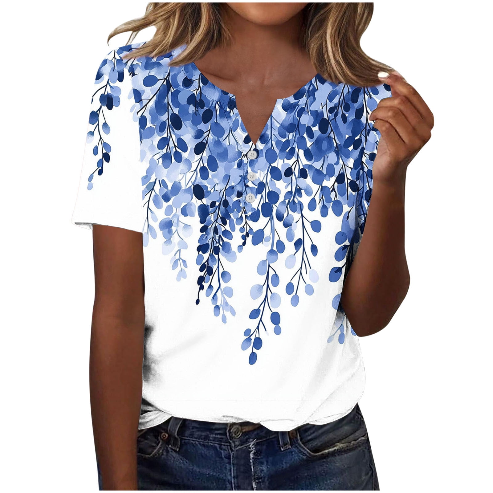 ChaoHeng Going Out Tops Women's Fashion Printed Short Sleeves Blouse ...