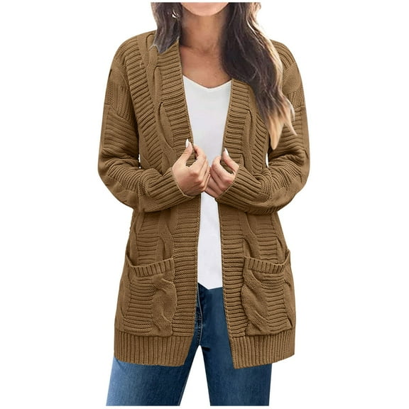 ChaoHeng Jackets for Women Plus Size Long Sleeve Coat Jacket Fashion,Women's Fashion Solid Loose Long Sleeves Blouse Cardigan Coat(Khaki,XXXL)