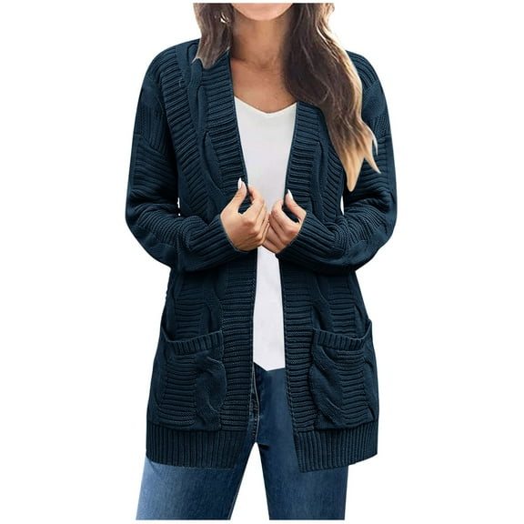 ChaoHeng Jackets for Women Plus Size Long Sleeve Coat Jacket Fashion,Women's Fashion Solid Loose Long Sleeves Blouse Cardigan Coat(Navy,M)